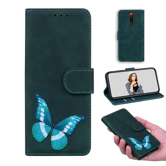 Case for Xiaomi Redmi 8 Butterfly Cover Premium Leather Magnetic- Green