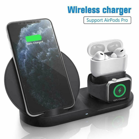 (Black, For Apple iPhone XR) 3 in 1 Wireless Charger Fast Charging Dock Station