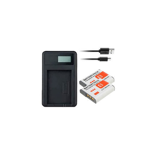 USB Battery Charger and 2 Batteries For Sony CyberShot DSC-W30 Camera