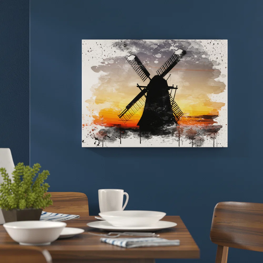 'Landscape Windmill Sunset Netherlands' Graphic Art Print Poster