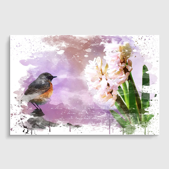 'Hyacinth Throttle Bird Pink Flower' Graphic Art Print Poster