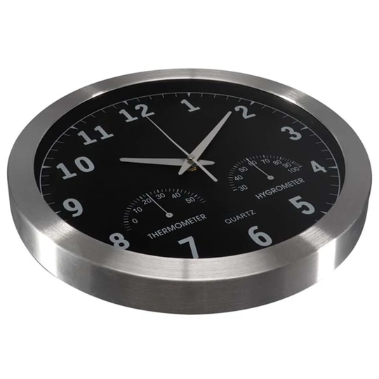 Perel Wall Clock 35.5cm Black/Silver
