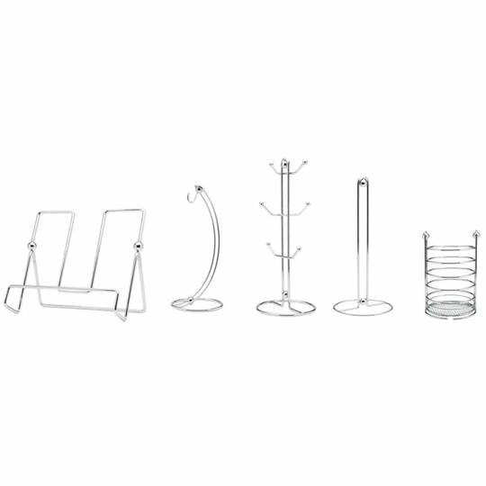 Hahn ORB 5 Piece Set: Mug Tree Kitchen Roll Holder Banana Tree Utensil Holder Cookbook/Tablet Stand - Chrome