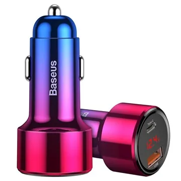 Baseus Magic USB And USB-C QC&PD Car Charger - 45W - Hot Pink / Blue