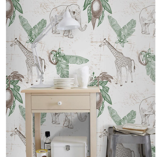 Ganta Utensil Giraffeelephant Animals Palm Leaves Wallpaper