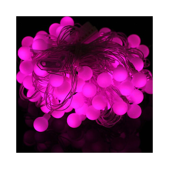 (Pink - Electric with UK Adapter) LED Ball Lamp String Light Decor Christmas Xmas Party Home Ornament Outdoor