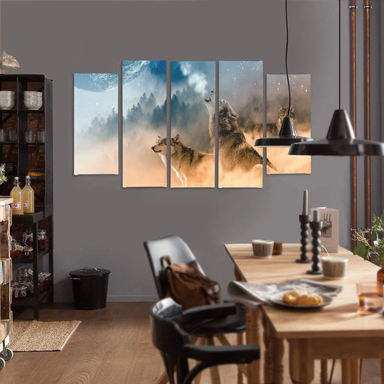 Canvas Print Wolves Misty Forest Nature