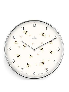 Acctim Clocks Bees Print Chromed Frame Wall Clock