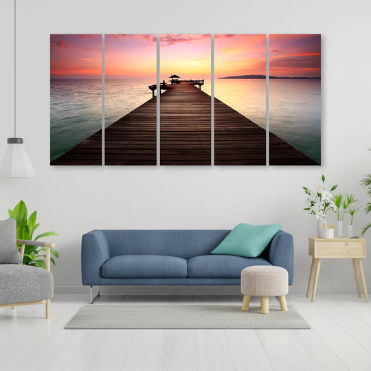 Canvas Print Footbridge Beach Sea Sunset