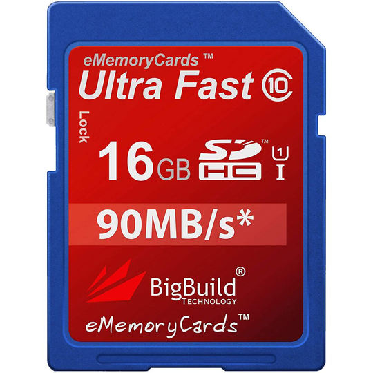 BigBuild Technology 16GB Ultra Fast 90MB/s Memory Card For Canon Digital IXUS 185 camera, Class 10 SD SDHC