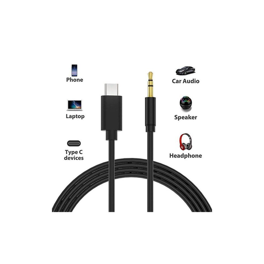 ProTech Type-C USB-C Jack AUX Cable Adaptor for Car Stereo, Type C Adapter to 3.5mm Male Audio, Durable, For Smartphones, Speaker 1M