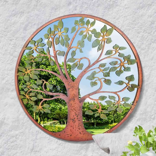 MirrorOutlet Harrogate Metal Circular Decorative Colour Tree Garden Mirror Outdoors 60cm x 60cm