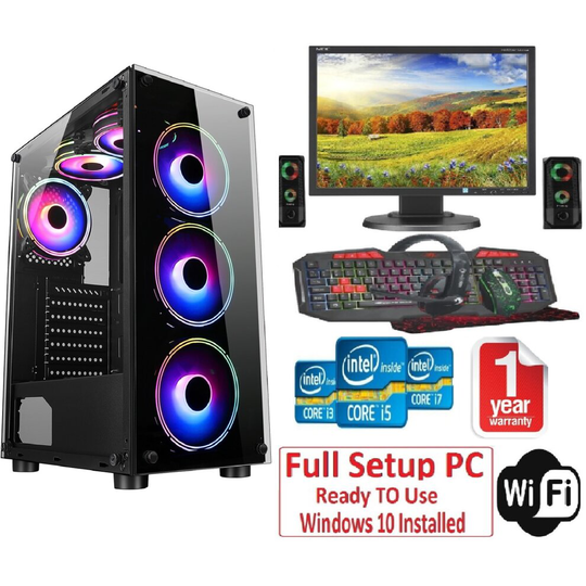 Fast Gaming Intel Quad Core i5 16GB RAM 1TB HDD PC Bundle & Speakers 22" Monitor