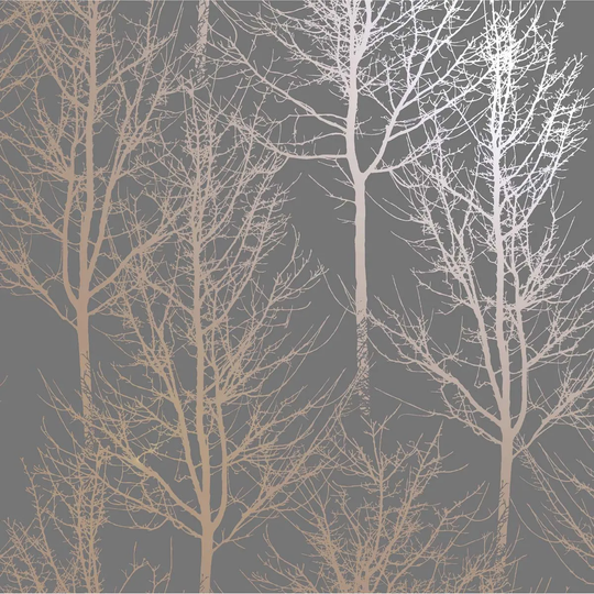 Holden Decor Rhea Zandra Trees Dark Grey / Rose Gold Wallpaper
