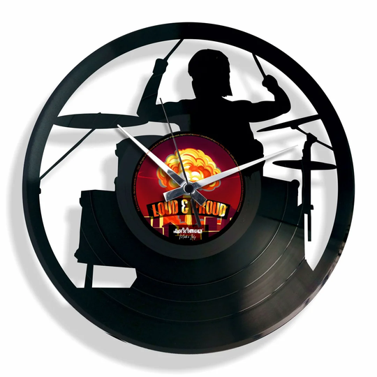Vinyl with Drummer 30cm Silent Wall Clock