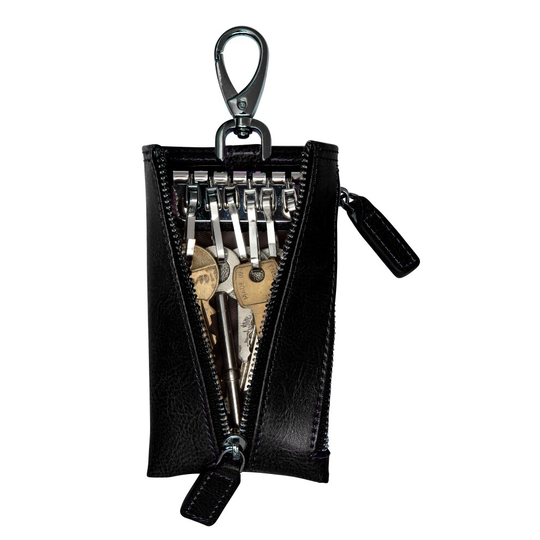 (Black) Genuine Leather Key Holder Case Wallet Organiser 8 Colors