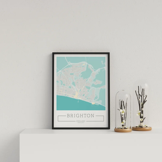 City Location Ordnance Map Blue Brighton by Vouvart - Picture Frame Graphic Art