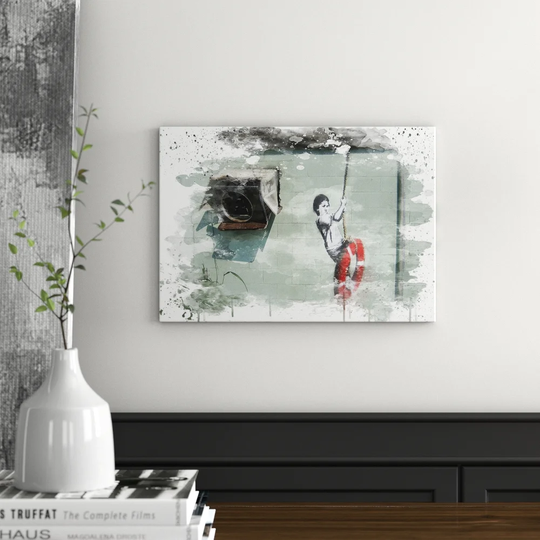 'Banksy Swinger Building Graffiti Wall Art' Graphic Art Print Poster