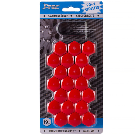 Set universal wheel nut caps - Red Plastic - 19mm - set 21 pieces SY WN19JR