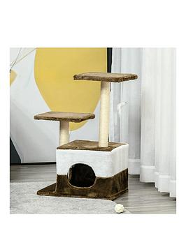 Pawhut Cat Tree Tower Kitten House Scratching Posts With Condo Perch Interactive Mouse Toy, 45 X 33 X 70 Cm, Brown