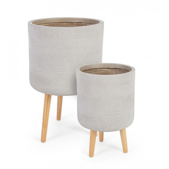 SET2 RIGO ROUND TRIPOD BEIGE VASE HOLDER
