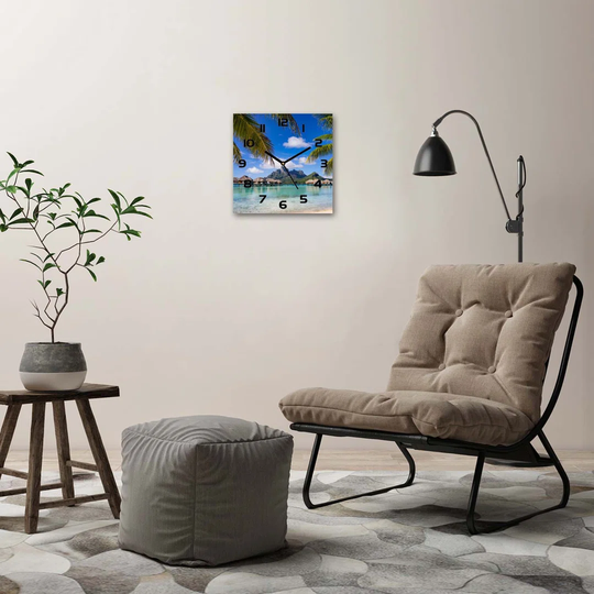 Palm Trees On Bora Bora Silent Wall Clock