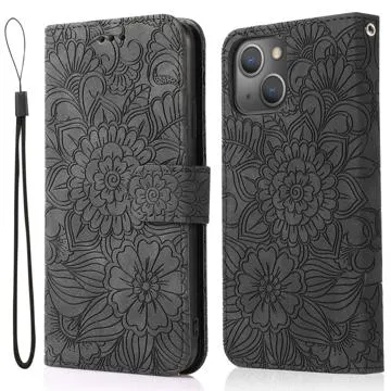 Flowers iPhone 14 Plus Wallet Case - Black