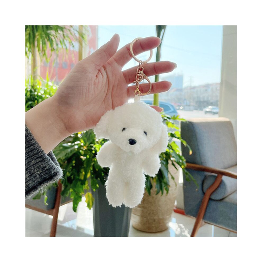 (Dog ) 11cm White Bear Dog Plush Pendant Key Chain Soft Stuffed Doll Kids Gift