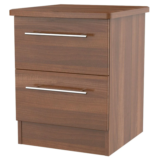 Edina Ready Assembled 2 Drawer Bedside Cabinet With Wireless Charging Noche Walnut