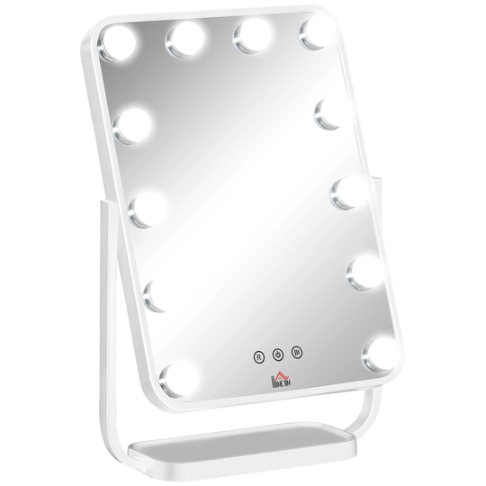 HOMCOM Hollywood Vanity Mirror With Dimmable Led Bulbs Memory Function White