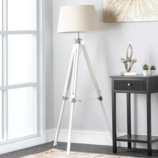 Amersham Tripod Floor Lamp for Living Room, 150cm Floor Lamp with Metal Base & Linen Shade