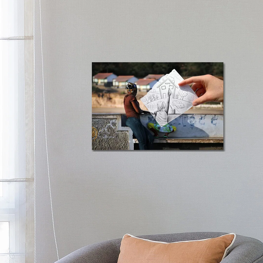 Pencil vs. Camera 3 AOC - Home by Ben Heine - Wrapped Canvas Photograph