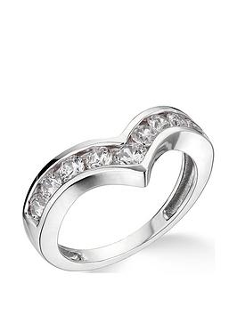 Love Diamond 9K White Gold 1.00Ct Chevron Wedding Band Diamond Ring