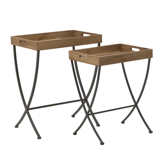 S/2 WOODEN/METAL TRAY TABLE ANTIQUE BLACK/NATURAL 624277