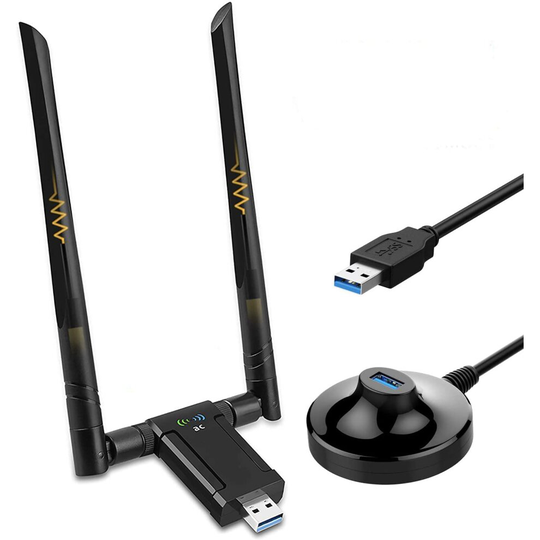 1200Mbps Long Range USB WiFi Dongle, Dual Band Wireless Adapter 5GHz/867Mbps + 2.4G/300Mbps, with USB 3.0 Cradle and 80 cm...