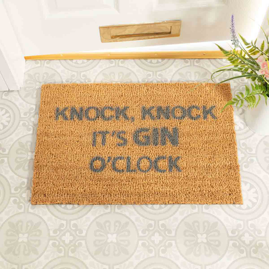 Artsy Doormats Knock Knock It's Gin O'clock Grey Doormat