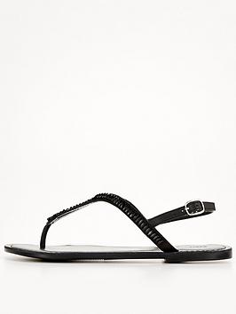 Everyday Beaded Loop Leather Toepost Sandal - Black