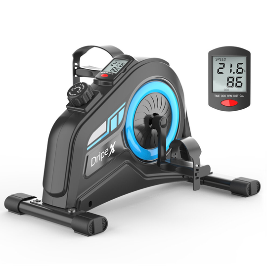 (Blue) Dripex Mini Exercise Bike, Under Desk Bike/Pedal Exerciser with Handle, Magnetic Resistance, LCD Display