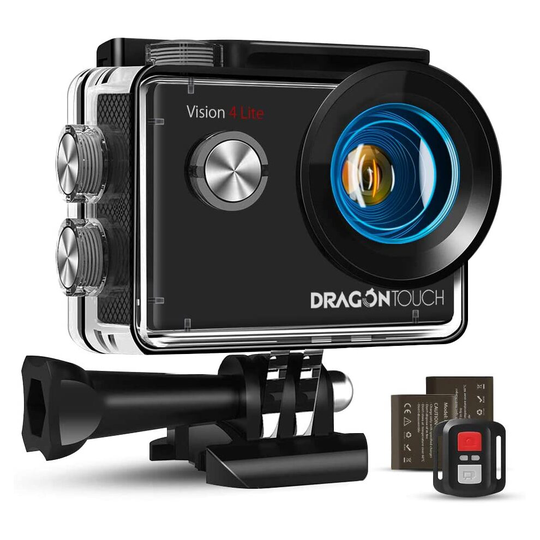 Dragon Touch 4K Action Camera, 20MP EIS Anti-shake Support External Microphone Underwater 100ft Waterproof
