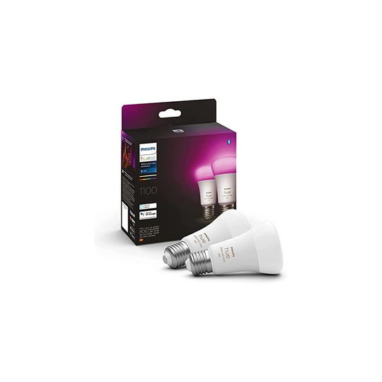 Philips Hue White and Colour Ambiance Smart Light Bulb 2 Pack 75W - 1100 Lumen (E27 Edison Screw) with Bluetooth. Works with Alexa, Google Assistant