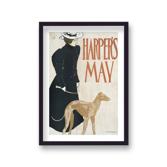 Vintage Harpers Publication Lady With Greyhound