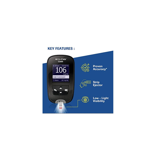 Accu-Chek Guide Blood Glucose Glucometer (with Bluetooth) Kit with Vial of 10 Strips
