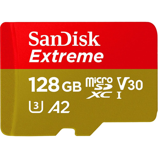 SanDisk Extreme 128 GB microSDXC Memory Card + SD Adapter with A2 App Performance + Rescue Pro Deluxe, Up to 160 MB/s, Class 10, UHS-I, U3,