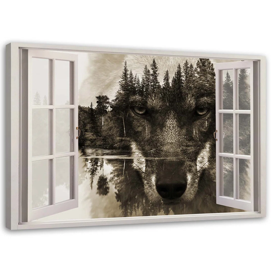 Canvas Print Window View Wolf Forest Grey Nature