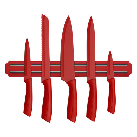 Red Plastic Magnetic Stainless Steel Knife Holder Wall-Mounted Strip Rack Tool