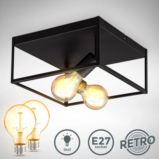 Deckenleuchte Vintage Schwarz Metall Deckenlampe Industrie Retro Draht E27 Kfig Inkl. Leuchtmittel