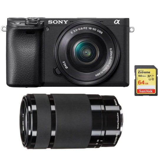 SONY A6400 Black + SONY SEL 16-50MM + SONY SEL 55-210MM + 64GB SD card