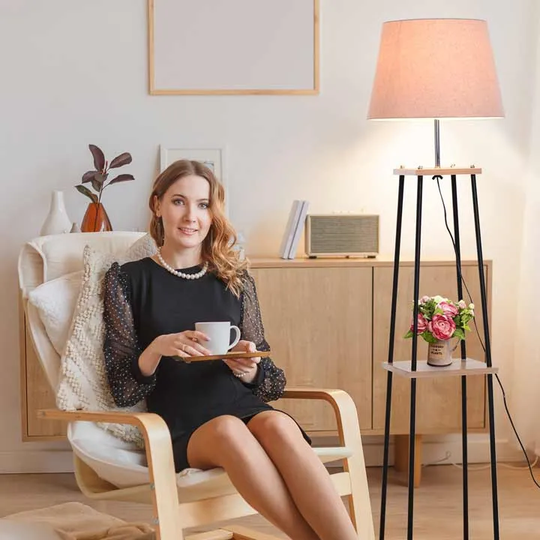 HOMCOM Tripod Floor Lamp With 3 Tier Shelves Foot Switch E27 Lampshade Base