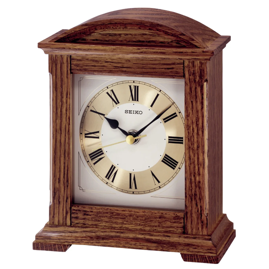Analog Oak Solid Wood Quartz Tabletop Clock in Brown