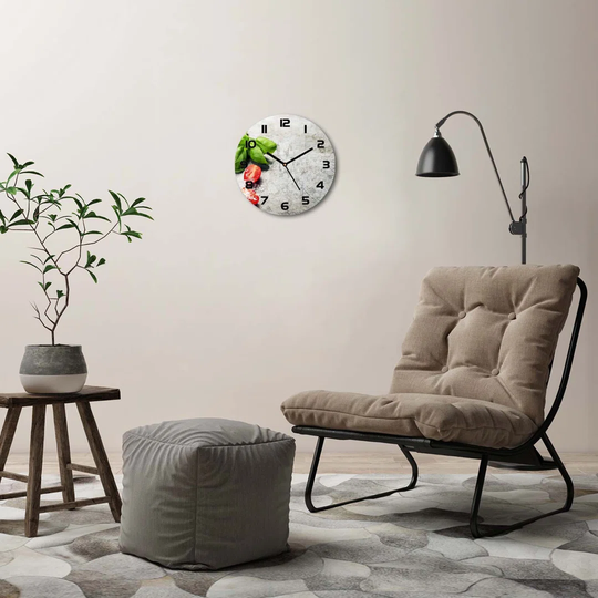 Glass Wall Clock 30Cm Round Decoration Picture Wall Art Modern Decoration Kitchen Living Room Silent - Tomatoes And Basil,98382185